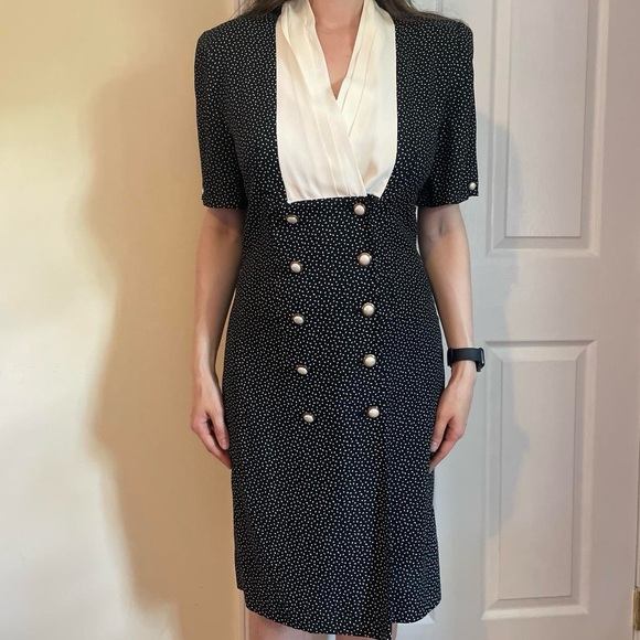 Vintage Lady Carol Polka Dot Dress 80s Secretary style - Picture 3 of 8